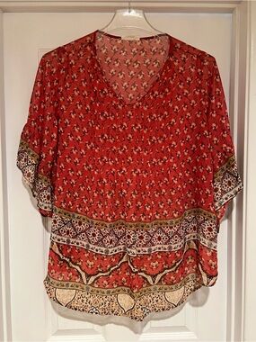 Coral/Red Floral, Flowy Blouse